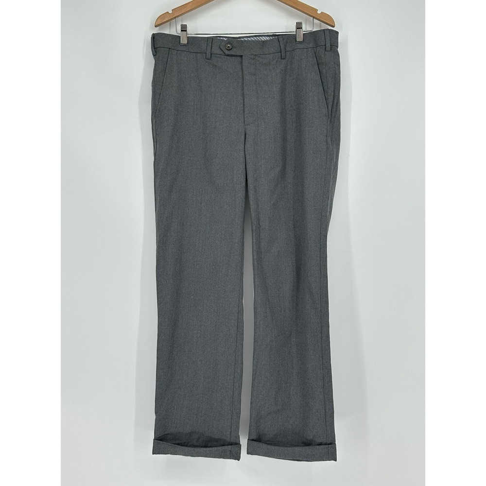 Berle Mens Gray Flat Front Dress Pants Cuffed Straight Leg Trousers Size 36x29